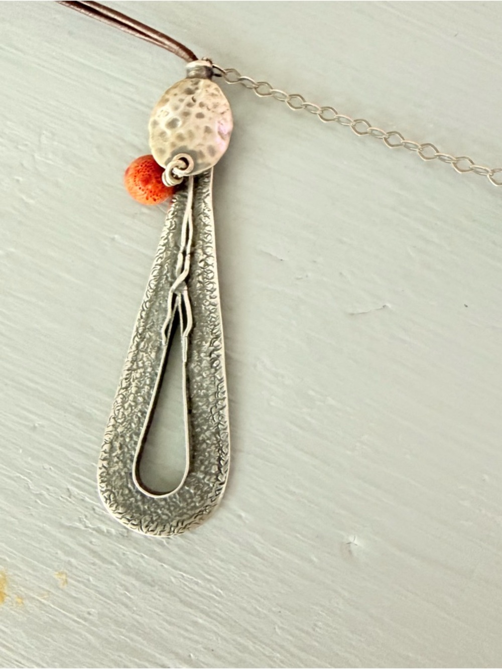 Silpada 925 Sterling Silver Beaded Pendant Leather Necklace - Picture 9 of 10